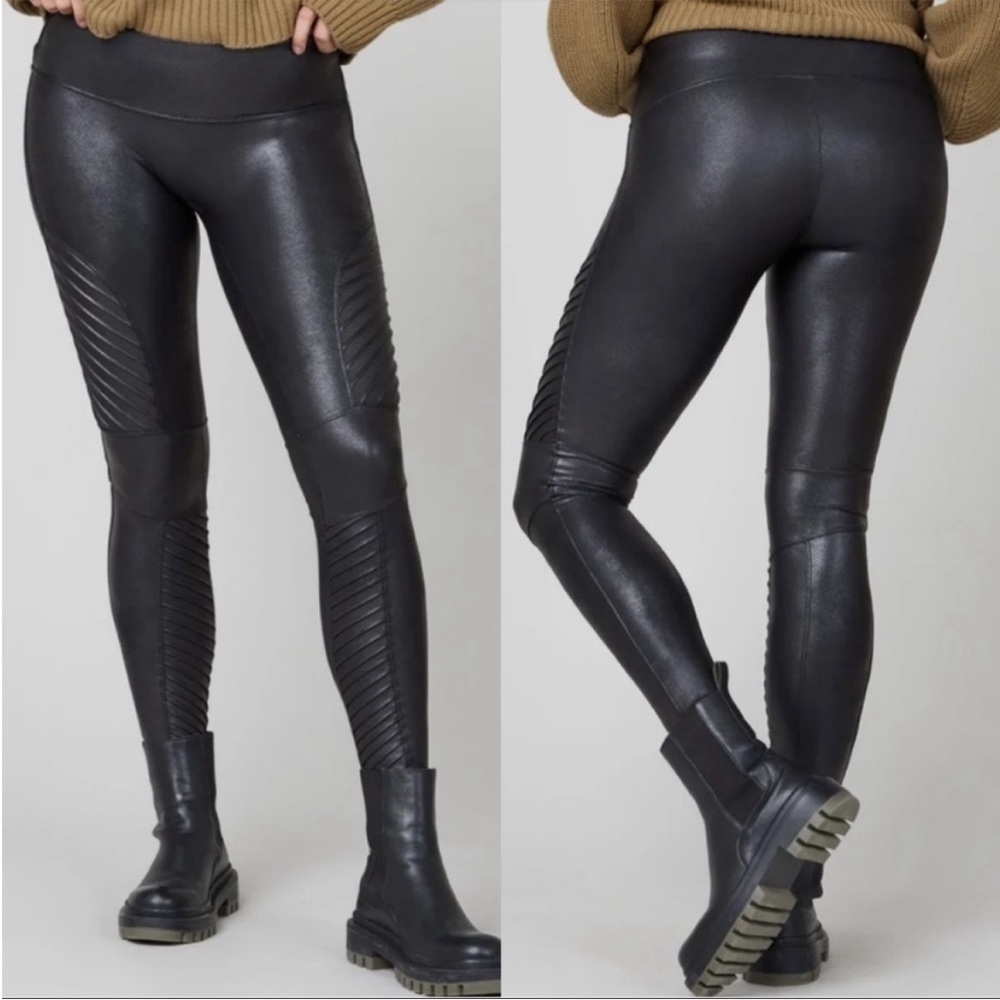 SPANX Black Moto Faux Leather Leggings SZ S VGUC - Picture 1 of 4